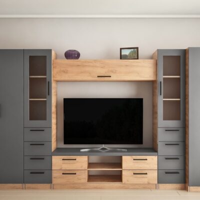 Living Liudmila Mini-Z cu sticla (ТV-1,5m) 3,9 m Grey/Stejar