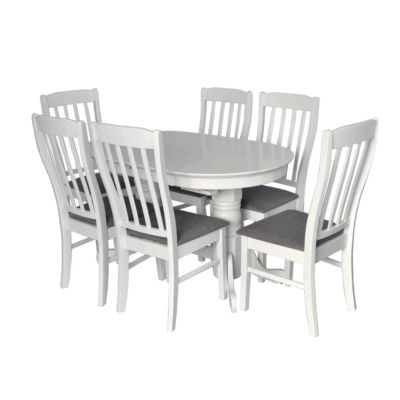 Set masă și scaune Evelin HV-31N White + 6 Wenyl White/NV-10WP Grey