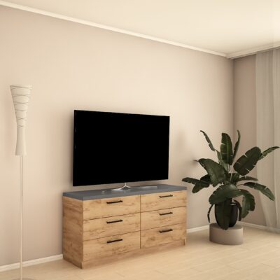 Comoda KZ-150 (6 sertare) Stejar/Grafit