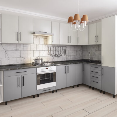 Bucatarie modulara de colt 3.4×1.7 m Grey Matt