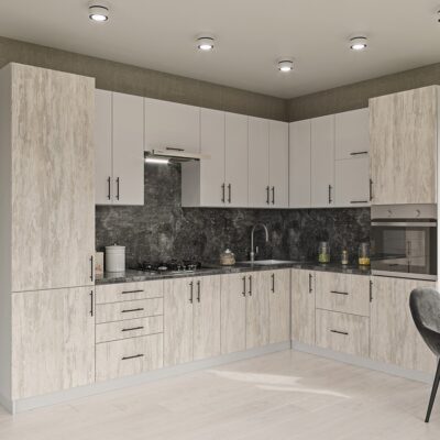 Bucătărie modulara Modest cu fațadă PAL Alb Unicolor/Artwood Deschis 3.30/2.10 m